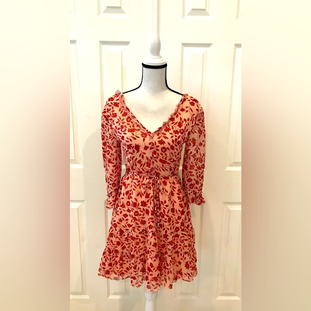 NLW Floral 3/4 Sleeve Back Tie Dress NWT